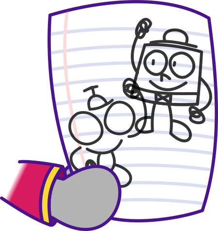 lu9 holding a piece of paper with two little square characters drawn on it